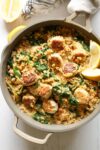 High Protein Chicken Meatball Lemon Orzo Skillet